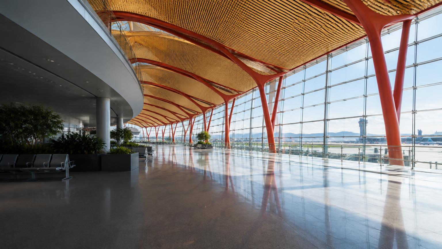 Illustrative architecture inspired by Beijing Capital; not a documentary photograph